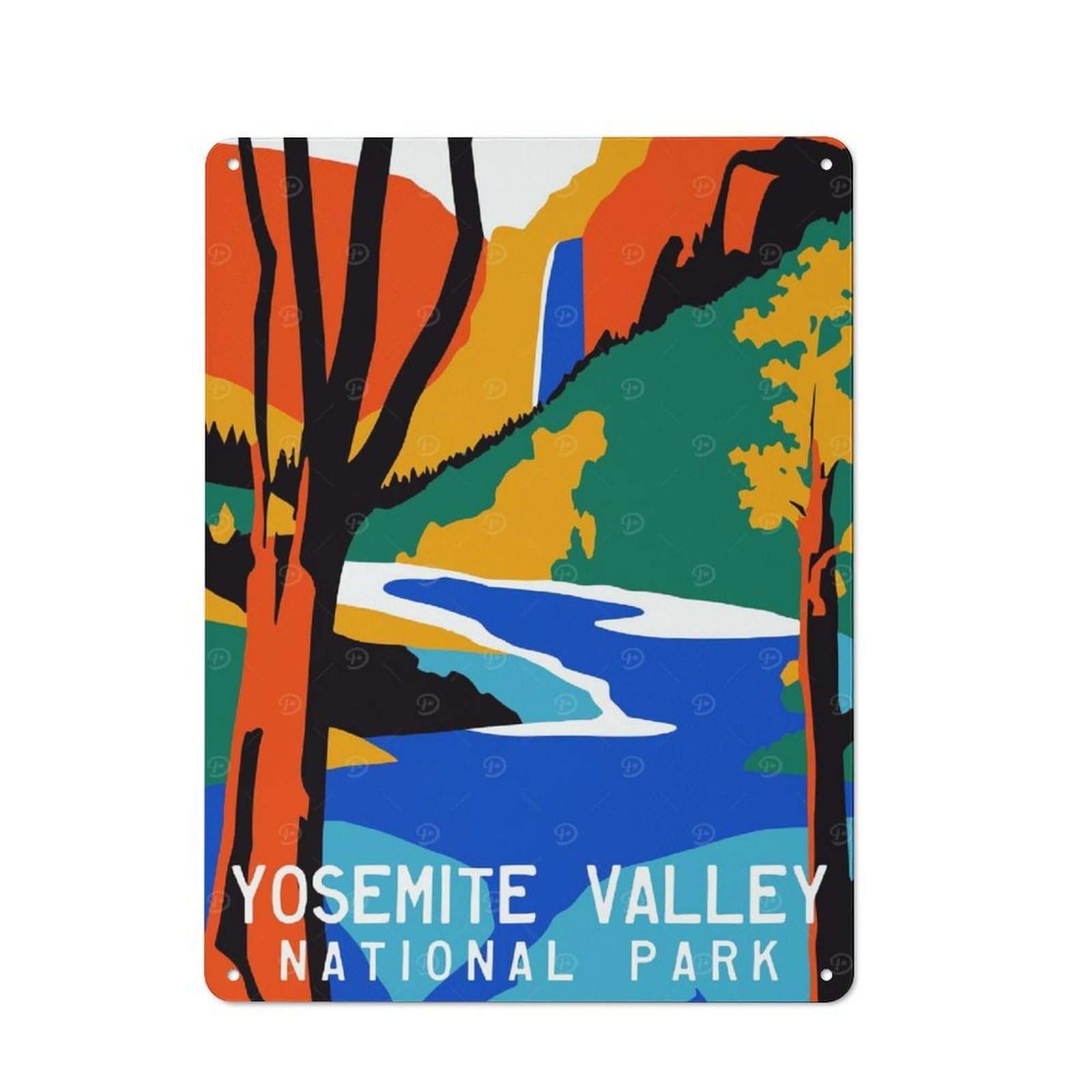 Junmoney Style Tin Wall Plaque 40X30cm With Yosemite Valley Poster For Home Office Or Studio, For Garage, Workshop And Man Cave Decoration