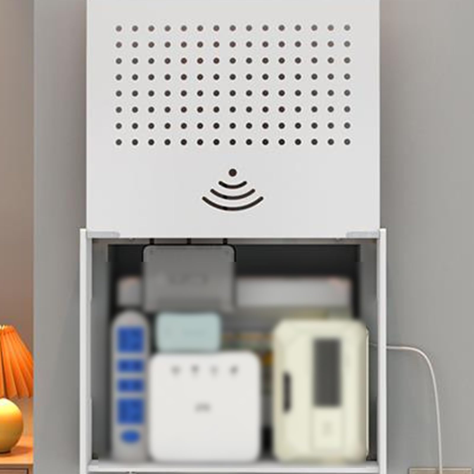 Router Schrank, Router Verstecken, Router Regal, WiFi Router Aufbewahrungsbox Wandregale, WiFi Router Box Kabel Organizer(E,45 * 35 * 6cm)