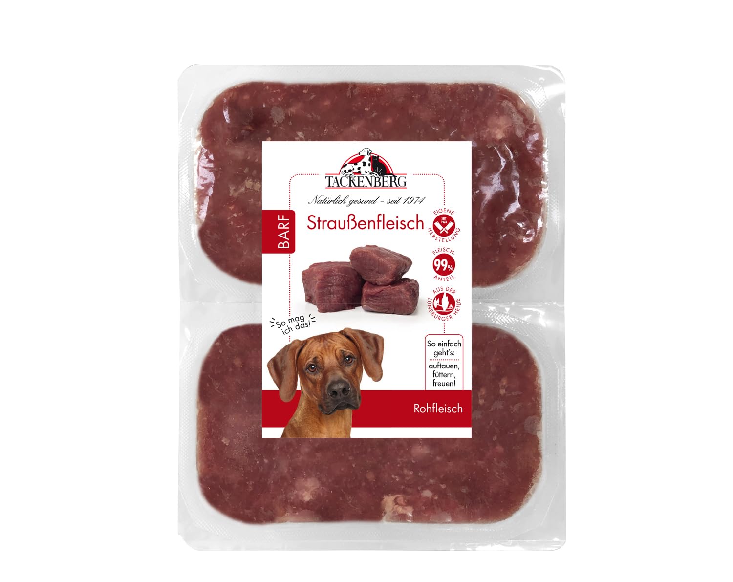 TACKENBERG Barf Straußenfleisch für Hunde - 14 x 500 g - leckeres Frostfleisch als Hundefutter in Premiumqualität - geeignetes Gefrierfutter für deinen Vierbeiner - ohne Zusatzstoffe