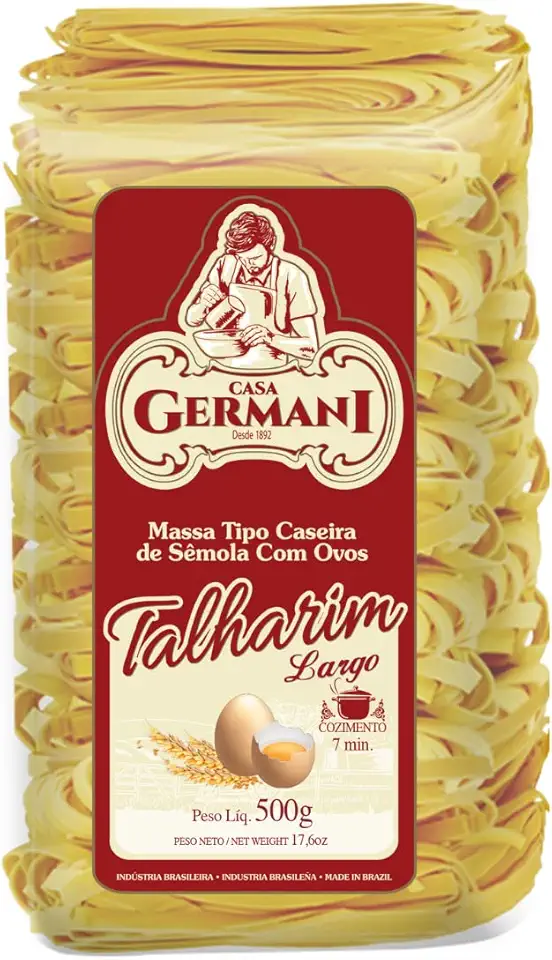 Macarrão Talharim Largo Com Ovos Casa Germani 500G, Massa Talharim De Sêmola Com Ovos Pasta Tagliatelle Larghe All Uovo, Vermelho, Um Ninho Delicioso De Sabor, Receita Caseira Desde 1892