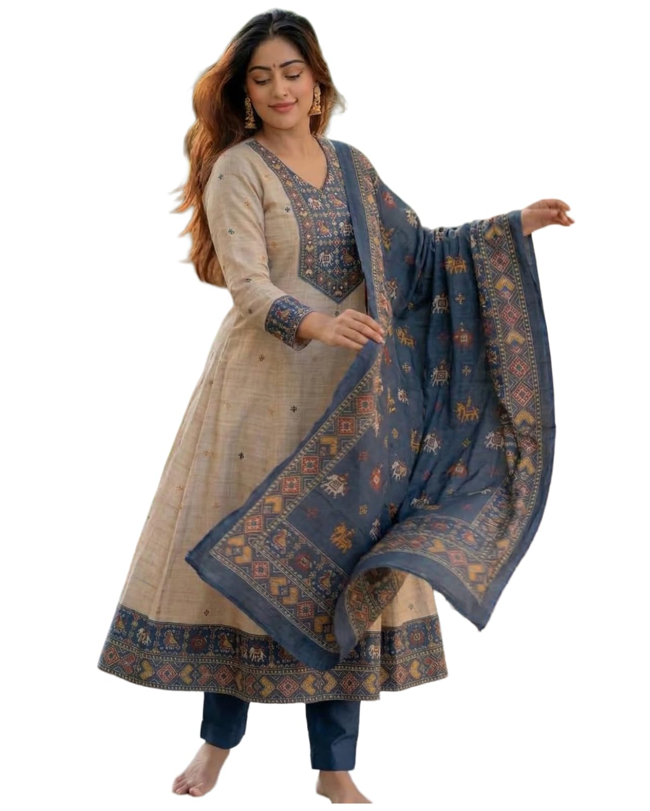 Kurta Sets for Women Viscose Printed | Kurta Pant Dupatta Set | A-Line Kurti Set for Women | Round Neck 3/4 Sleeve Ethnic Suit | Designer Indian Kurti Outfit with Pants-image-28