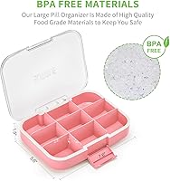 Vista 7 de Pastillero grande con 9 compartimentos, portátil, a prueba de humedad, contenedor de píldoras XL para vitaminas, aceite de hígado de bacalao