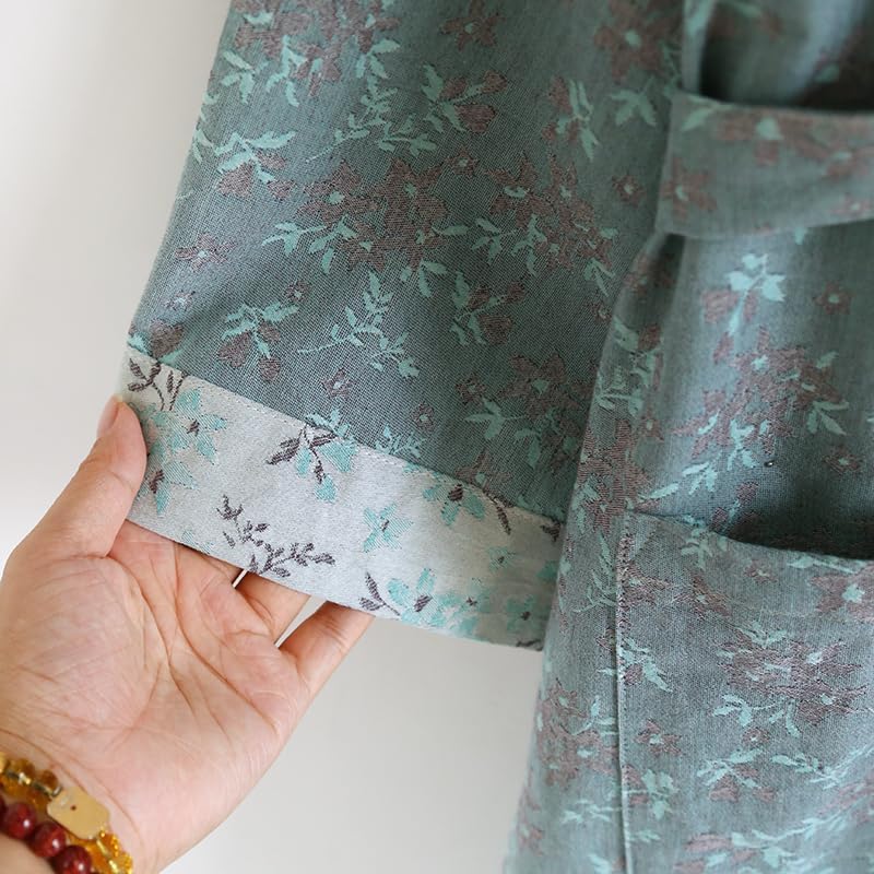PRINCESS BRIDE Yarn-dyed Cotton Jacquard Elegant Kimono Robe Traditional Loose Yukata Bathrobe Mid-Length Loungewear for Women 165/88A/L(Light Blue) - Image 5