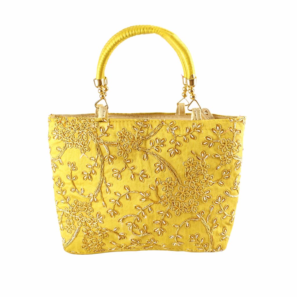 giftwala Elegant Evening Handbag with Gold Floral Embroidery, Metallic Handle,-picture-46