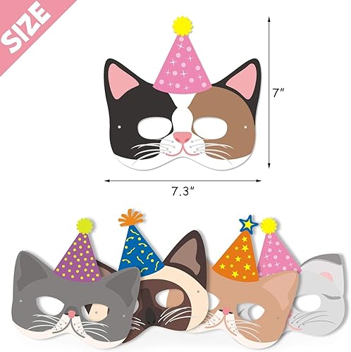 Miniatura 3 de Distaratie 12 máscaras de gato para fiestas, lindos gatos, máscaras de papel, suministros de cumpleaños para niños y niñas, Halloween, cosplay,