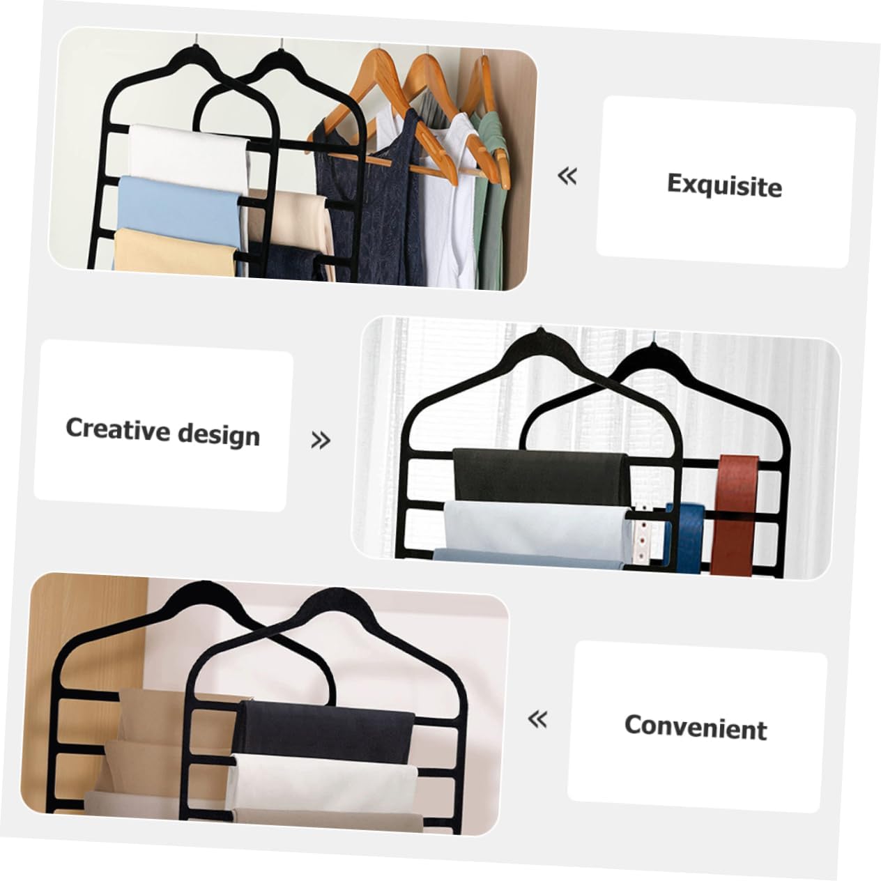 5pcs Pants Space Saving Hangers for Pants Belts Multi-Function Wardrobe Hangers Abs Flocking