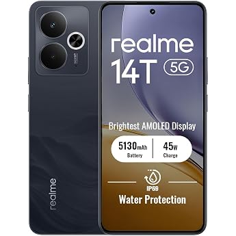 realme 14T 5G Smartphone 8+256GB, Black | 5130 mAh battery, 6.67 inch display, 120 Hz refresh rate, 50 MP AI camera, MediaTek