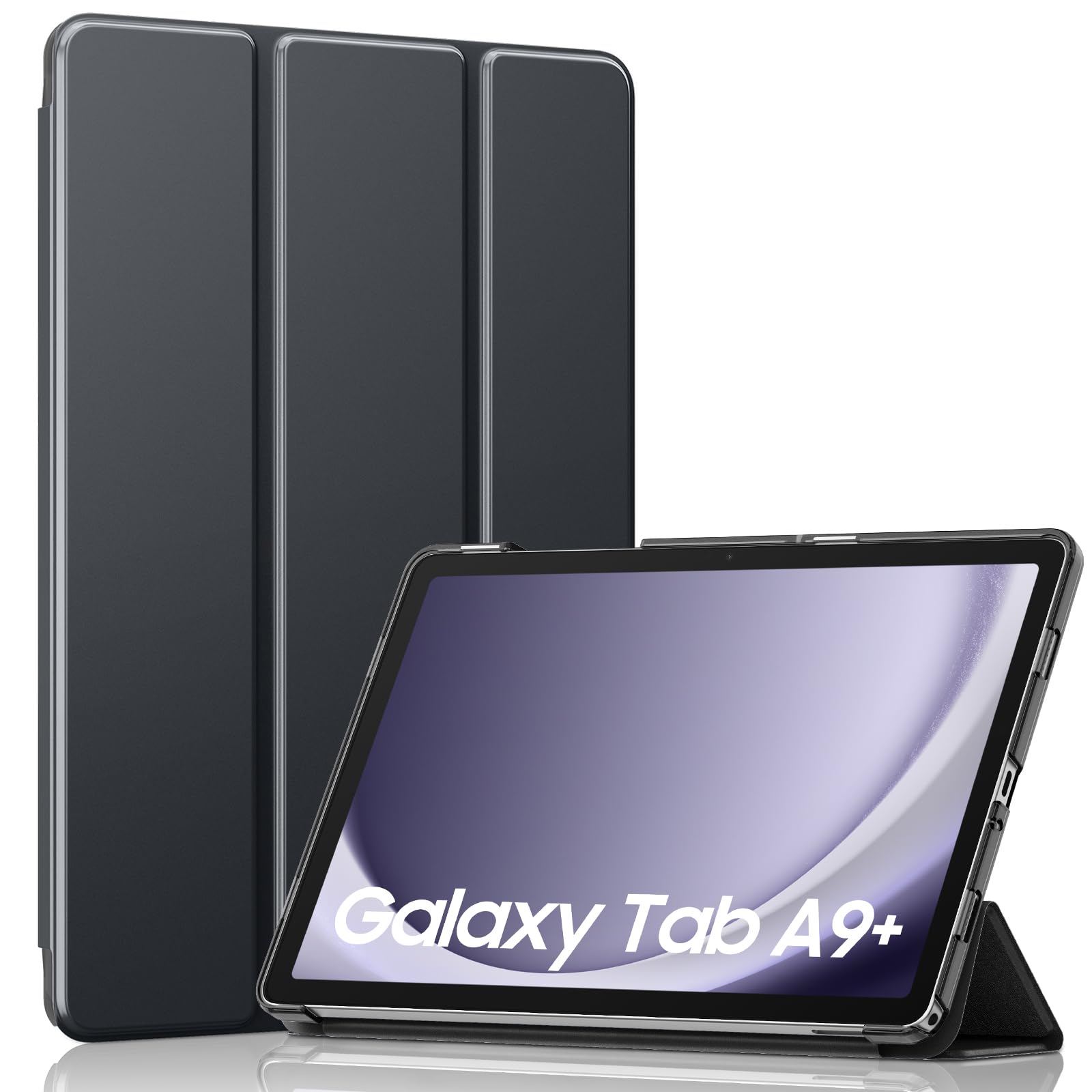 MoKo Trifold Case for Galaxy Tab A9 Plus/A9+ 11 Inch 2023, Space Gray | Slim Stand Hard PC Translucent Back Shell Smart Cover, Auto Sleep/Wake, Light, Anti-scratch, 2 Adjustable Angle