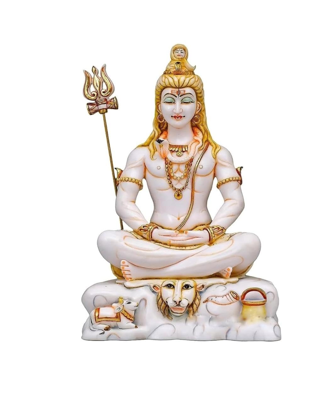 Archna Handicraft Polyresin Shiv Ji Murti For Pooja Lord Shiva Statue Figurines Idol Mahadev Sculpture (10.5 Inches, 1760 Gram, Fantasy, White, Gold) - Image 5 thumbnail