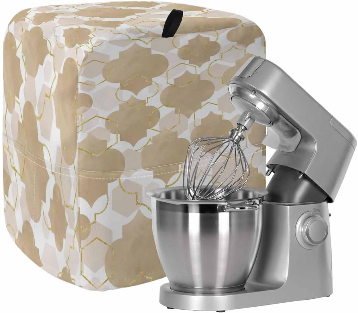 Light Brown Moroccan Stand Mixer Cover with Storage Pocket, Waterproof Kitchen Mixer Covers, Modern Geometric Abstract Art Kitchen Appliance Dust Cover Compatible with 5-8 Quart Mixers