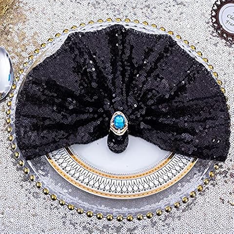 Juya Delight 12 Pcs Sequin Napkins Black,12"x12" Glitter Dinner Cloth Napkins for Restaurant, Bistro, Wedding, Thanksgiving and Christmas Cover