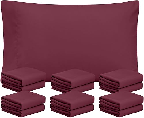 FreshCulture Paquete de 12 fundas de almohada color burdeos tamaño King, juego de fundas de almohada a granel, cierre de sobre, tela de microfibra
