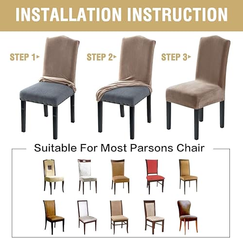 Miniatura 8 de H.VERSAILTEX Juego de 4 fundas elásticas para sillas de comedor, fundas protectoras para sillas Parson, tela de terciopelo sólido suave y gruesa
