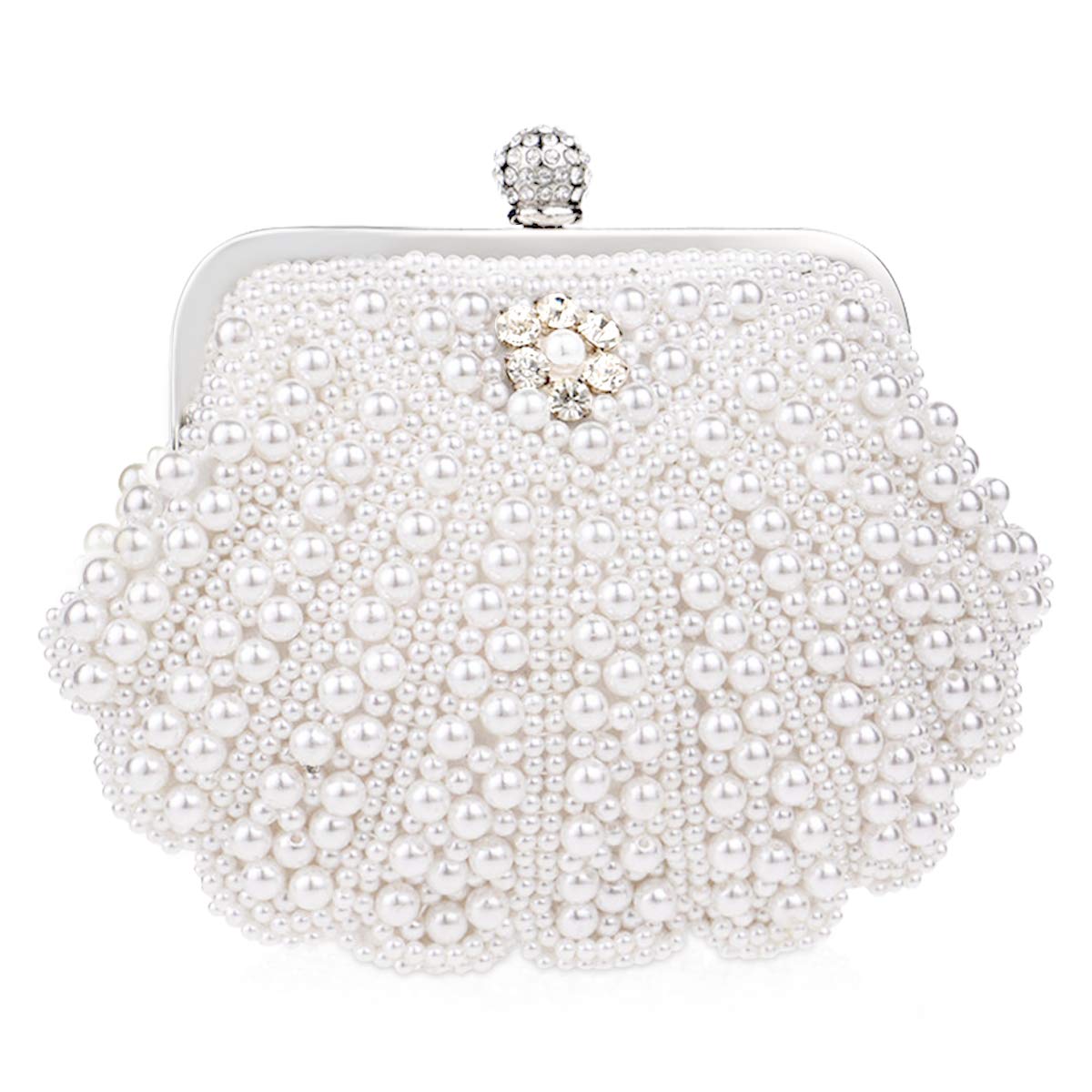 NICOLE & DORIS Women Handbags Diamond Round Clutch Pearl Bag Small Purse Cross Body Shoulder Bag Wedding Party Evening Chain Bag