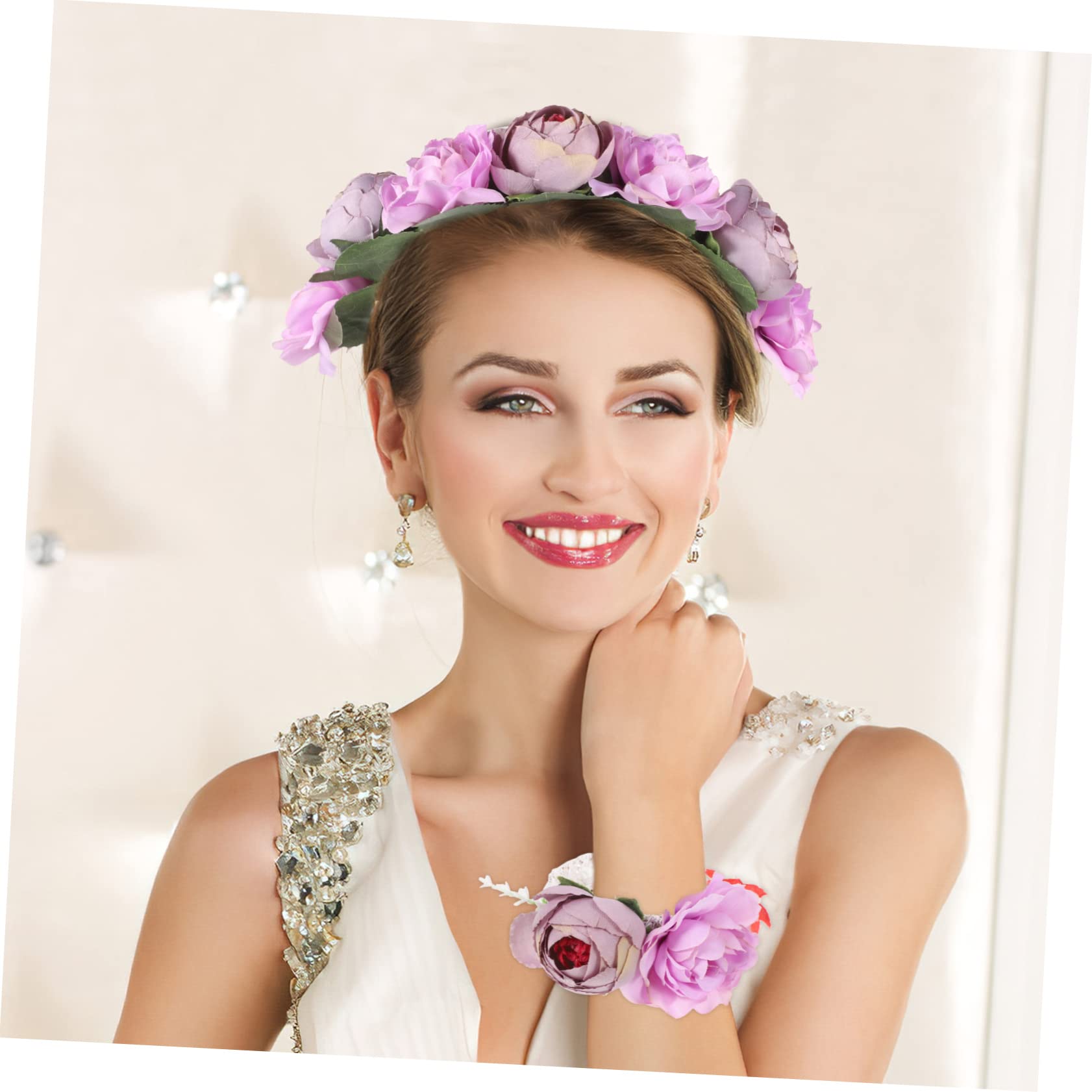 Beavorty 4sätze Blumenkranz Set Für Braut Mit Handgelenk Corsage Hochzeitsaccessoires Für Frauen Für Hochzeiten Fotografie Und Besondere Anlässe Farben