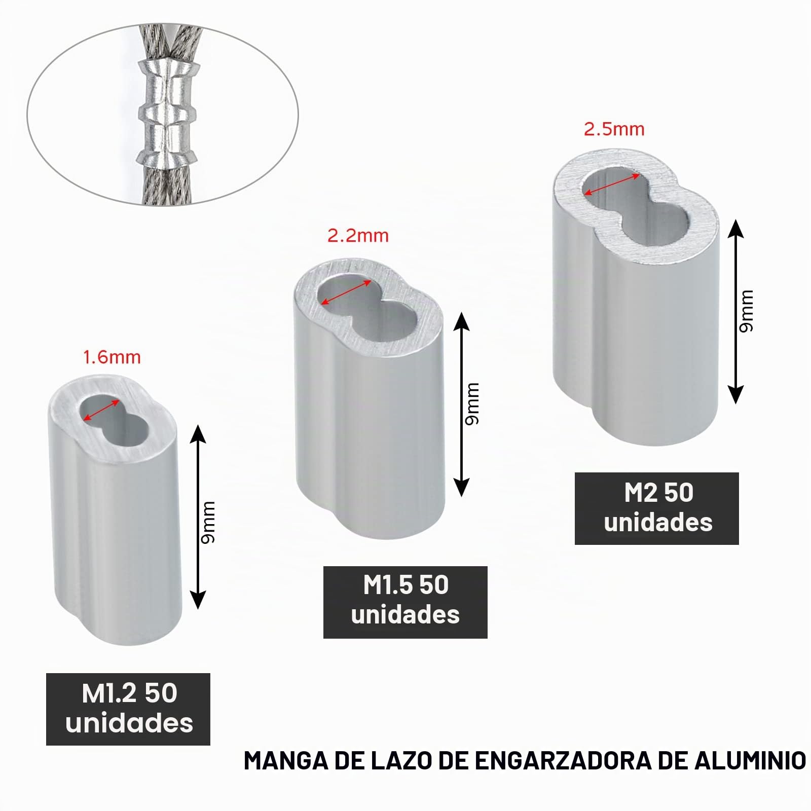 Engarzadora de cuerda de alambre 151 piezas kit de prensado de doble barril hasta 2,2 mm aluminio