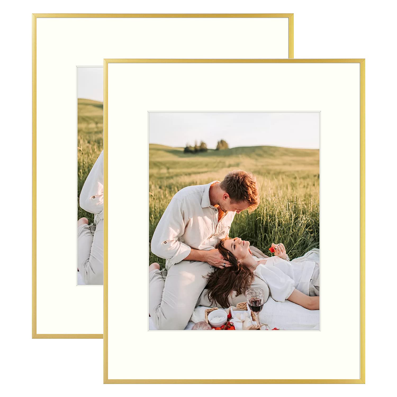 Photo 1 of (1) ONLY-AUEAR, 16x20 Aluminum Metal Wall Mounting Photo Frame with Ivory Mat for 11x14 Pictures Includes Sawtooth Hangers, Spring Clips Real Glass