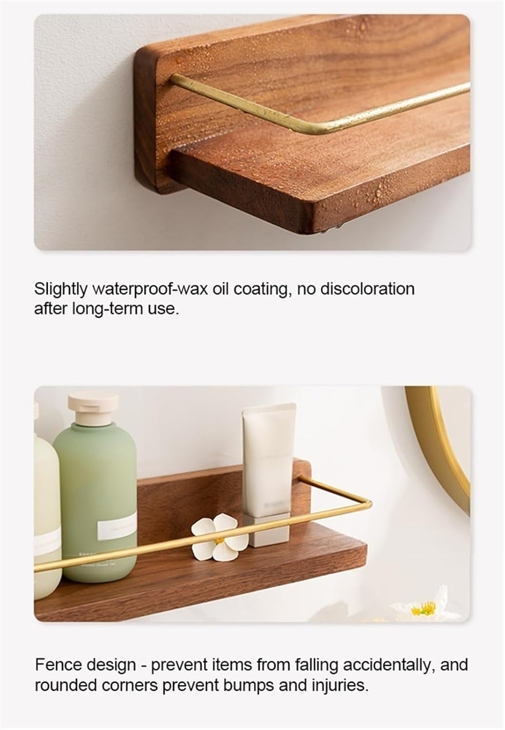 Solid Wood Shower Caddy Shelf Organizer Rack Wall Mounted Bathtub Organizer