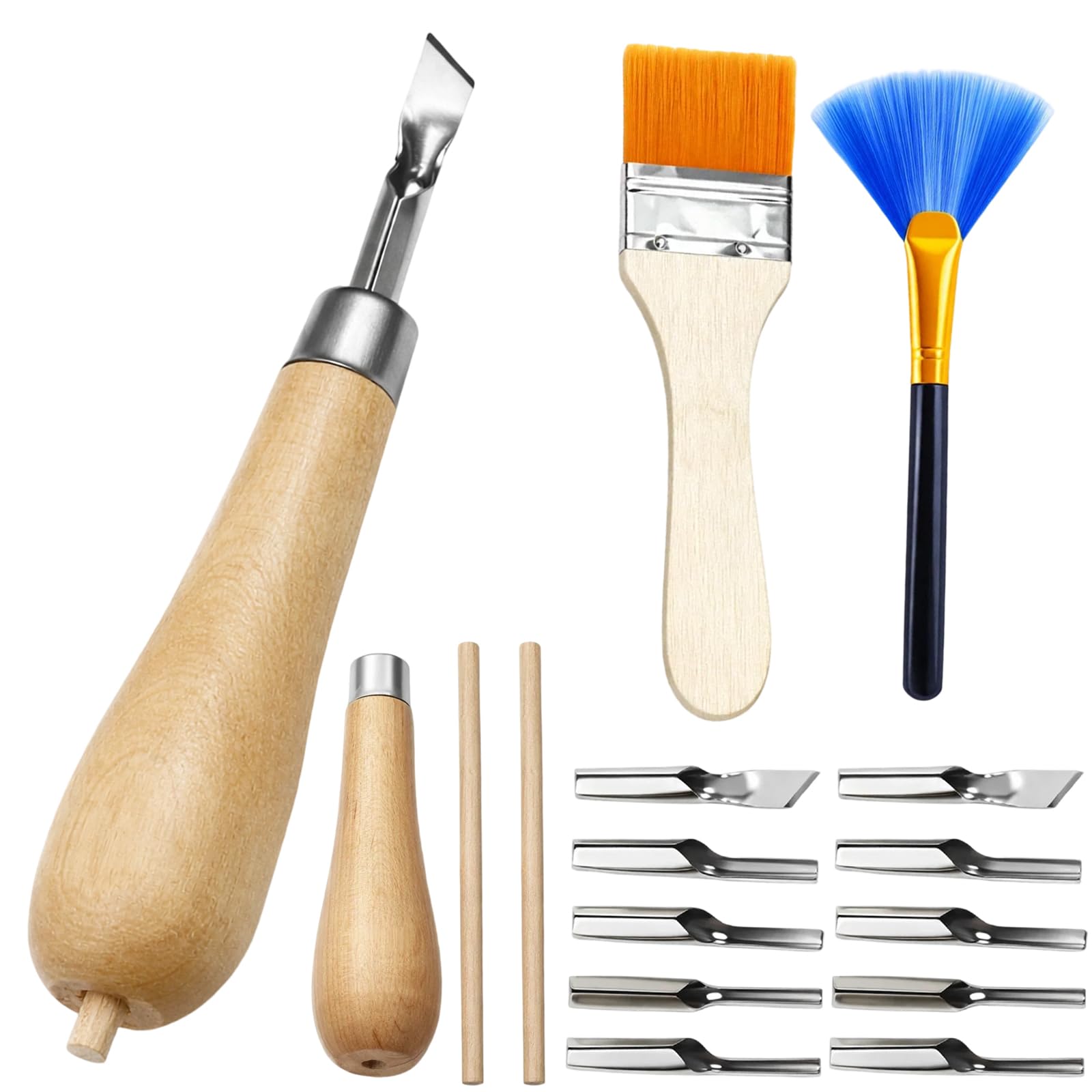 2 Set Lino Cutting Tools, Lino Printing Tools with 2 Cleaning Brushes for Printmaking Engraving, Sculpture, Linocut Printmaking and Stampand Handicrafts, Linos Carving Toolss