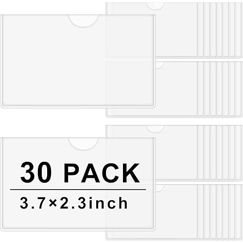 30 Pack Self-Adhesive Index Card Pockets with Top Open for Loading - Ideal Index Card Holder for Organizing and Protecting - Crystal Clear Plastic(3.7 x 2.3 Inches)