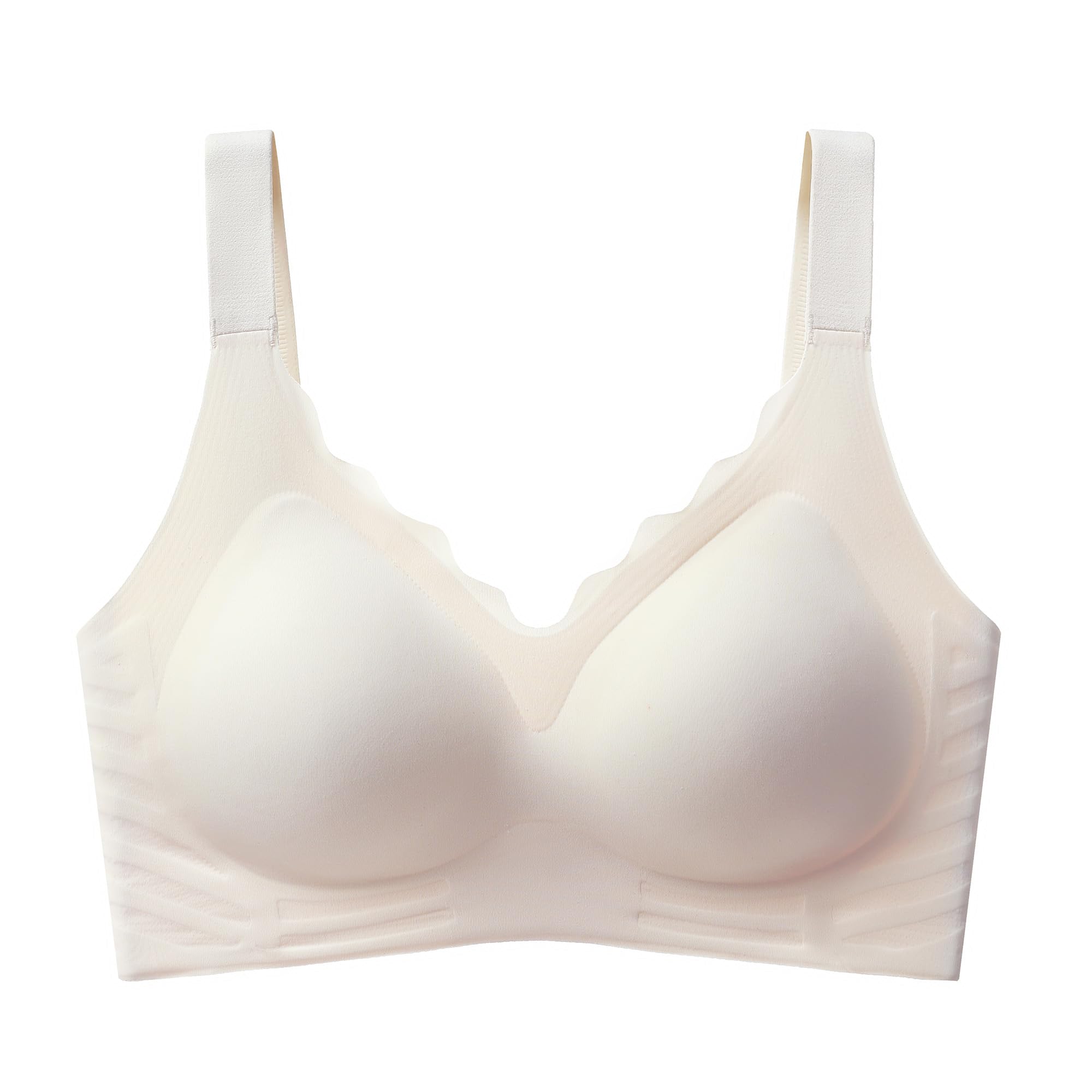 UnsichtBra Damen BH ohne Bügel | Nahtloser Soft Bra mit gewelltem Dekolleté | Bequemer Seamless Büstier mit Breiten Trägern für Alltag & Freizeit