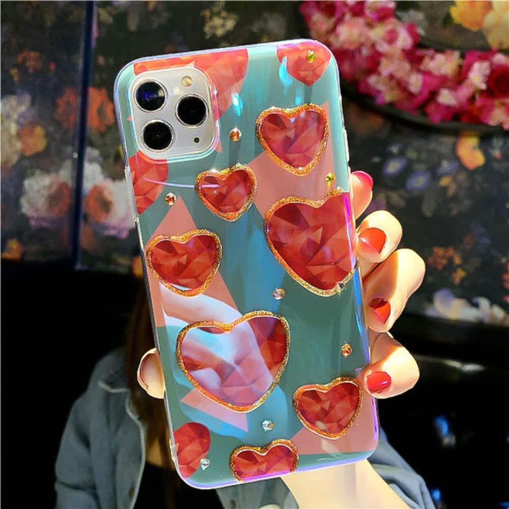 Luksusowe miękkie silikonowe etui w kształcie serca dla iPhone 12 11 Pro Max XS XR 7 8 Plus Bling Back Cover, zielone, dla iPhone11 Pro Max