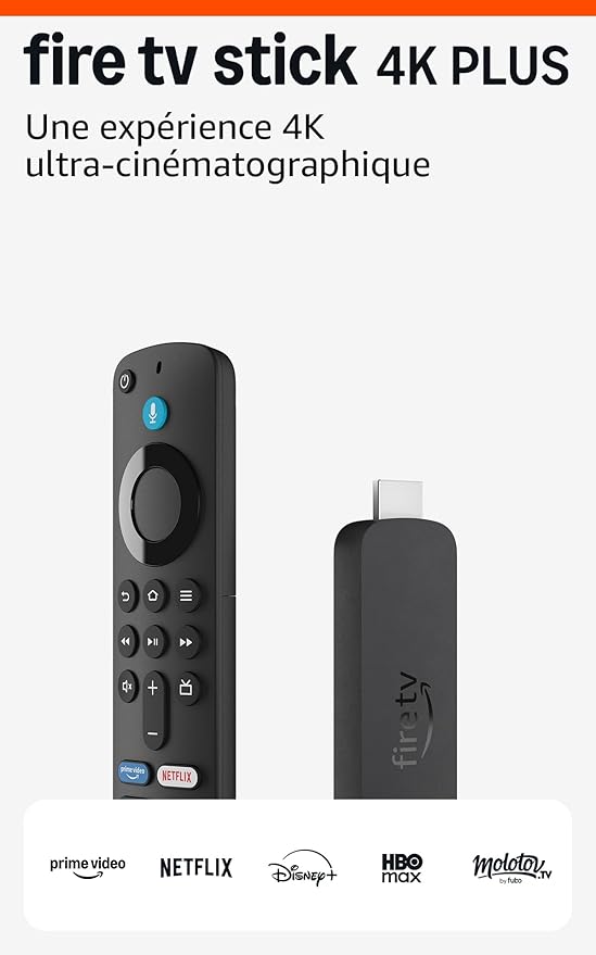 Amazon Fire TV Stick 4K Plus, avec prise en charge du Wi-Fi 6 et des technologies Dolby Vision/Atmos et HDR10+