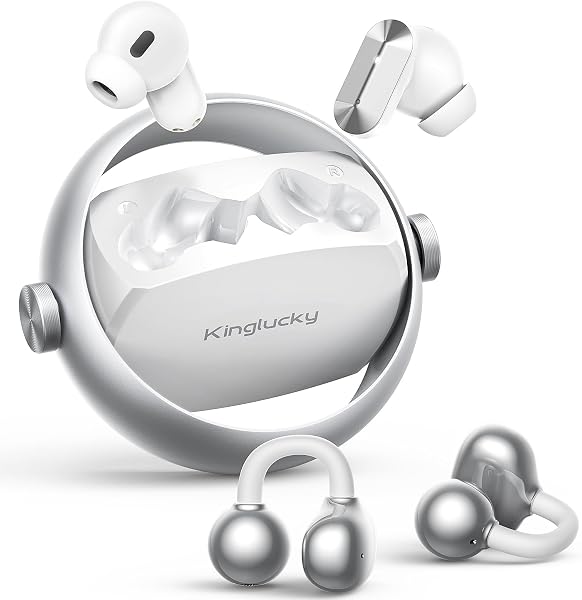 Kinglucky 2-in-1 Wireless Earbuds, in-Ear & Open Ear Clip-On Earbuds Comfortable fit, Bluetooth Headphones 5.4 with Noise Cancelling Mic, Power Swap Charging, Up to 50H, White
