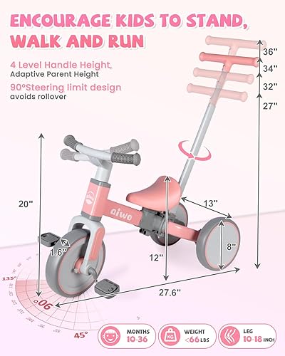 Miniatura 10 de aiwo Triciclo 5 en 1 para niños pequeños de 1 a 3 años, bicicleta de equilibrio para niños de 1 a 4 años, primer regalo, juguetes para montar