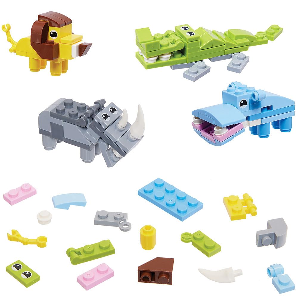 Baker Ross VC229 Jungle Animal Building Brick Kits - Pack of 4, Mini Jungle Brick Animal Sets