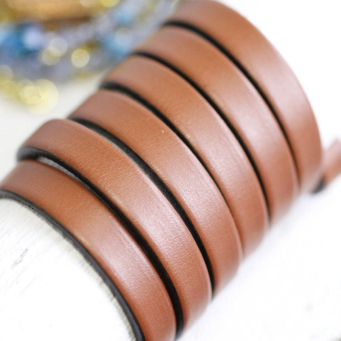 Flat Genuine Leather Cord for Bracelet Making 3/8 in. - Real Leather Strip for Jewelry, Keychain, DIY Craft Making, Watch Band, Purse Strap, 1.1 Yard (Black)