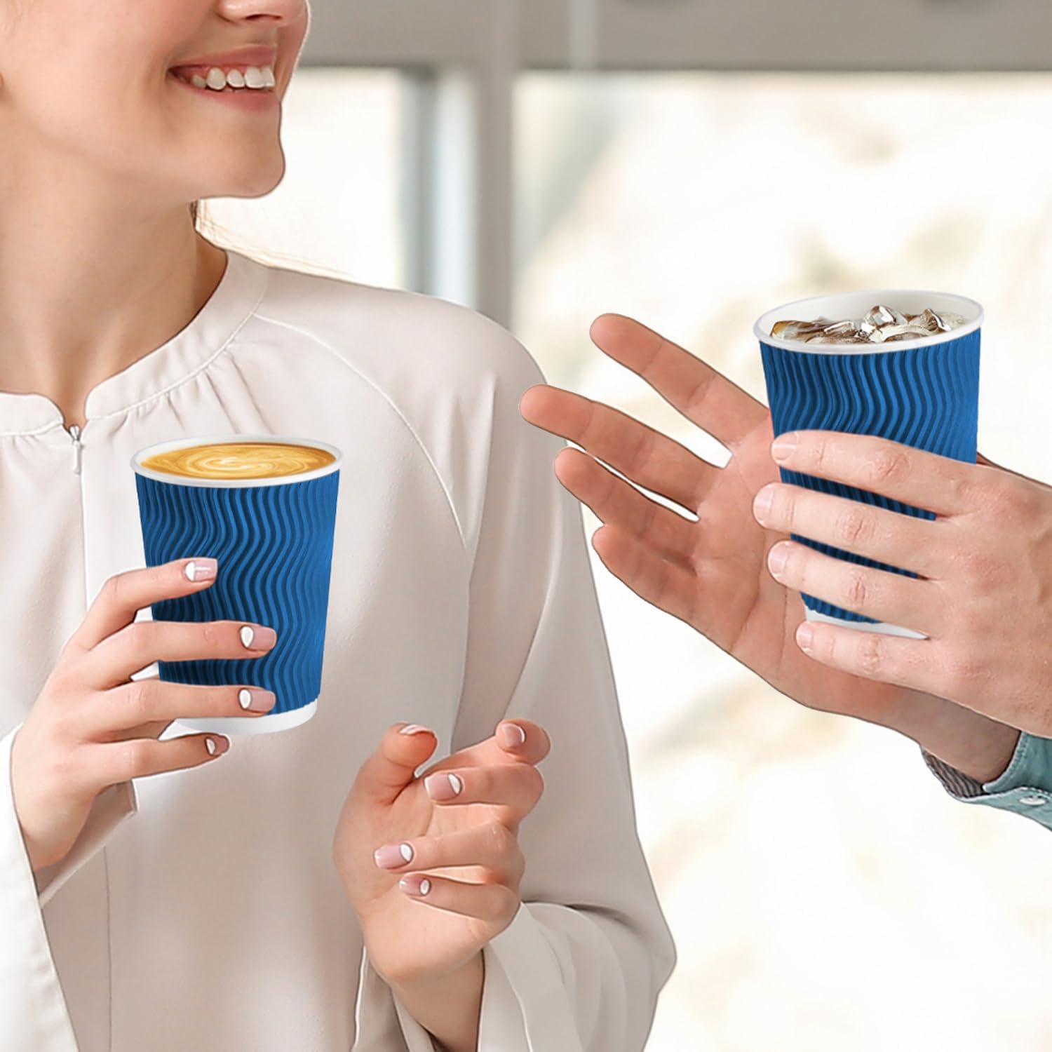 Lamosi Coffee Cups 12 oz - 120 Pack, 12 oz Disposable Paper Coffee Cups Insulated, Corrugated Kraft Ripple Wall Cup for Hot Beverage or Cold Drinks (Navy) | Disposable, Insulated, Corrugated Kraft, Ripple Wall Cup, Hot Beverage, Cold Drinks - Image 7