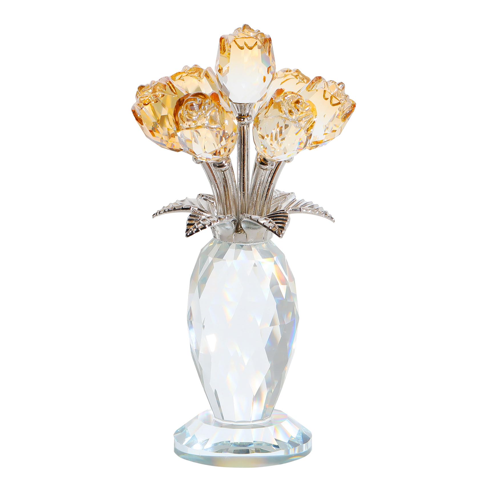 Ornalrist Crystal Gold Rose Bouquet Flower Figurine Collectible Gifts for Women Mum, Glass Rose Floral Collectible Ornaments Presents for Christmas Valentine's Birthday Golden Wedding Anniversary โ image 1