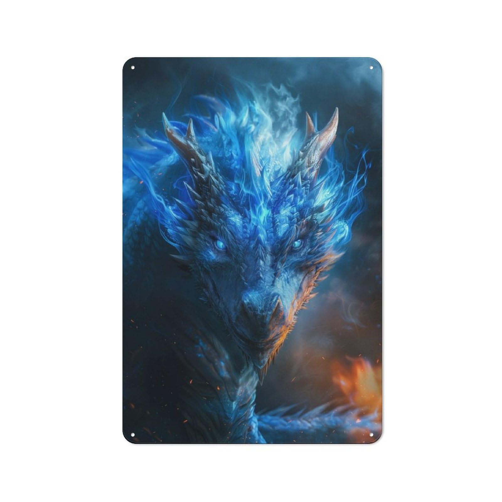 Junmoney Elder Dragon Blue Eyes For Lounge Or Reading Corner, Rustic Tin Sign 30X20cm, For An Autumn Update To Lounge And Reading Corner