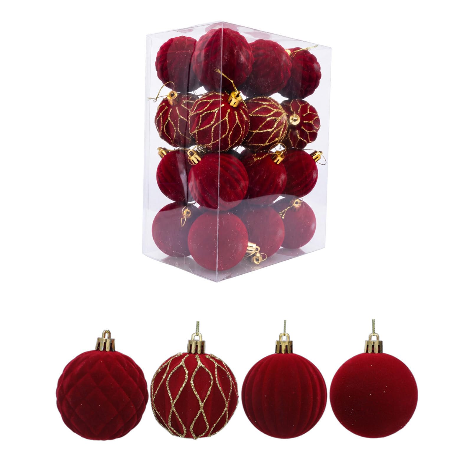 Mekalero 24Pcs Glittering Velvety Christmas Ball Decoration Shatterproof Christmas Baubles Ornament for Door Tree Wreath Mantels Multicolored Stone Pattern Globes