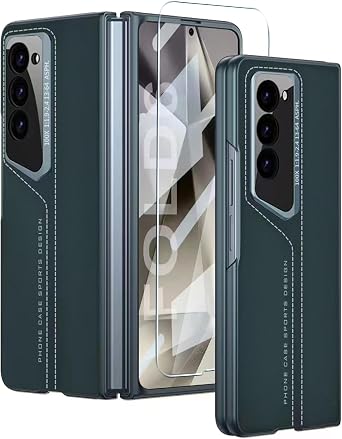 Case for Samsung Galaxy Z Fold 6 with Built-in Screen Protector, Luxury PU Leather & Hard PC Shell Ultra Thin Anti-Scratch Shockproof Protective Cover for Samsung Galaxy Z Fold 6 5G Green