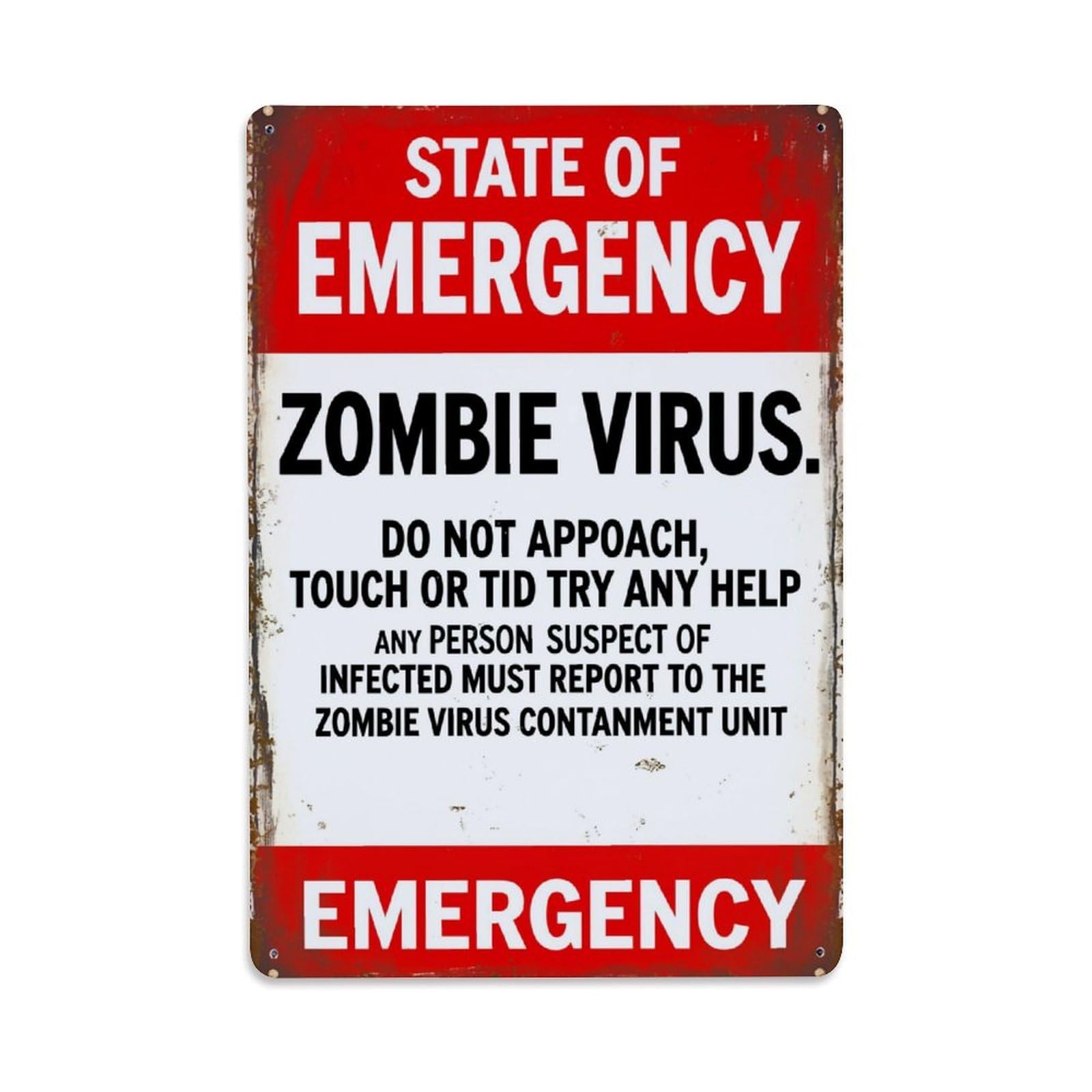 Jdfenggu Vintage State Of Emergency Zombie Virus Retro Metal Tin Sign, Metal Poster For Bar, Home, Man Cave, Kitchen, Laundry Room Art Decor 8X12 Inch