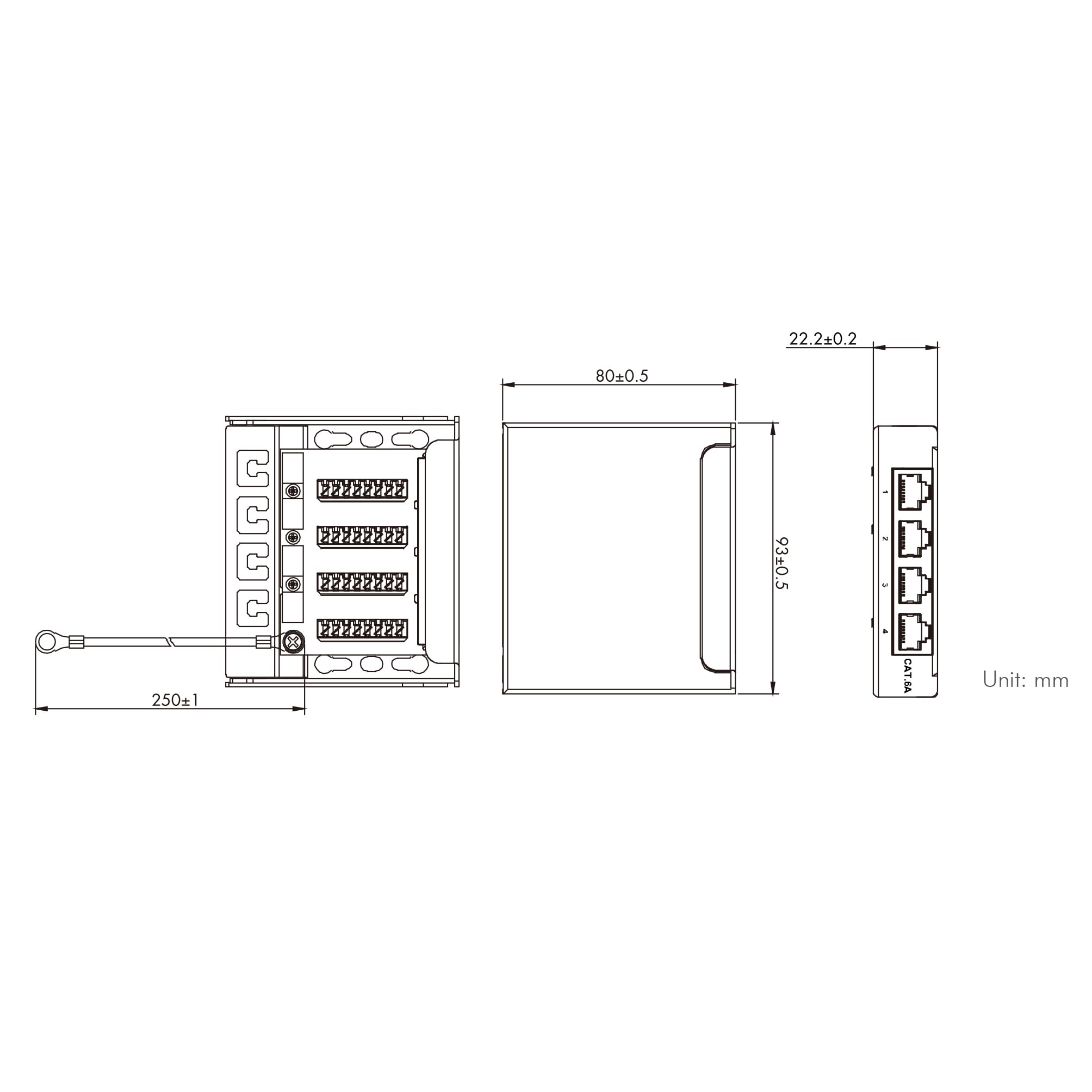 BIGtec - Panel de conexiones (cat. 6a, 4 puertos, mini, LSA, distribuidor, RJ45, cable de par trenzado, cable de red, cable de instalación, panel, carcasa de metal, montaje en pared, montaje sobre