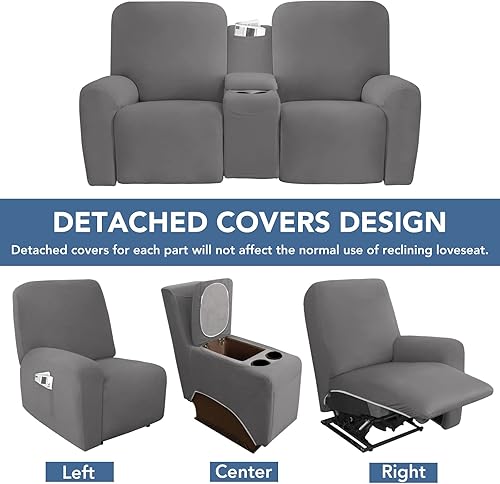 Miniatura 4 de Easy-Going Funda elástica para sofá biplaza reclinable con funda para sofá de consola central forro polar suave ajustable para sofá de 2 asientos