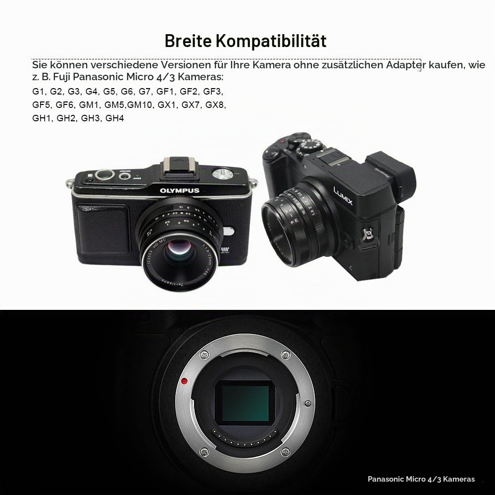 7artisans 25mm F1.8 Manueller Fokus Prime Fixiertes Objektiv für Olympus Micro Four Thirds MFT m4/3 Kameras - Schwarz
