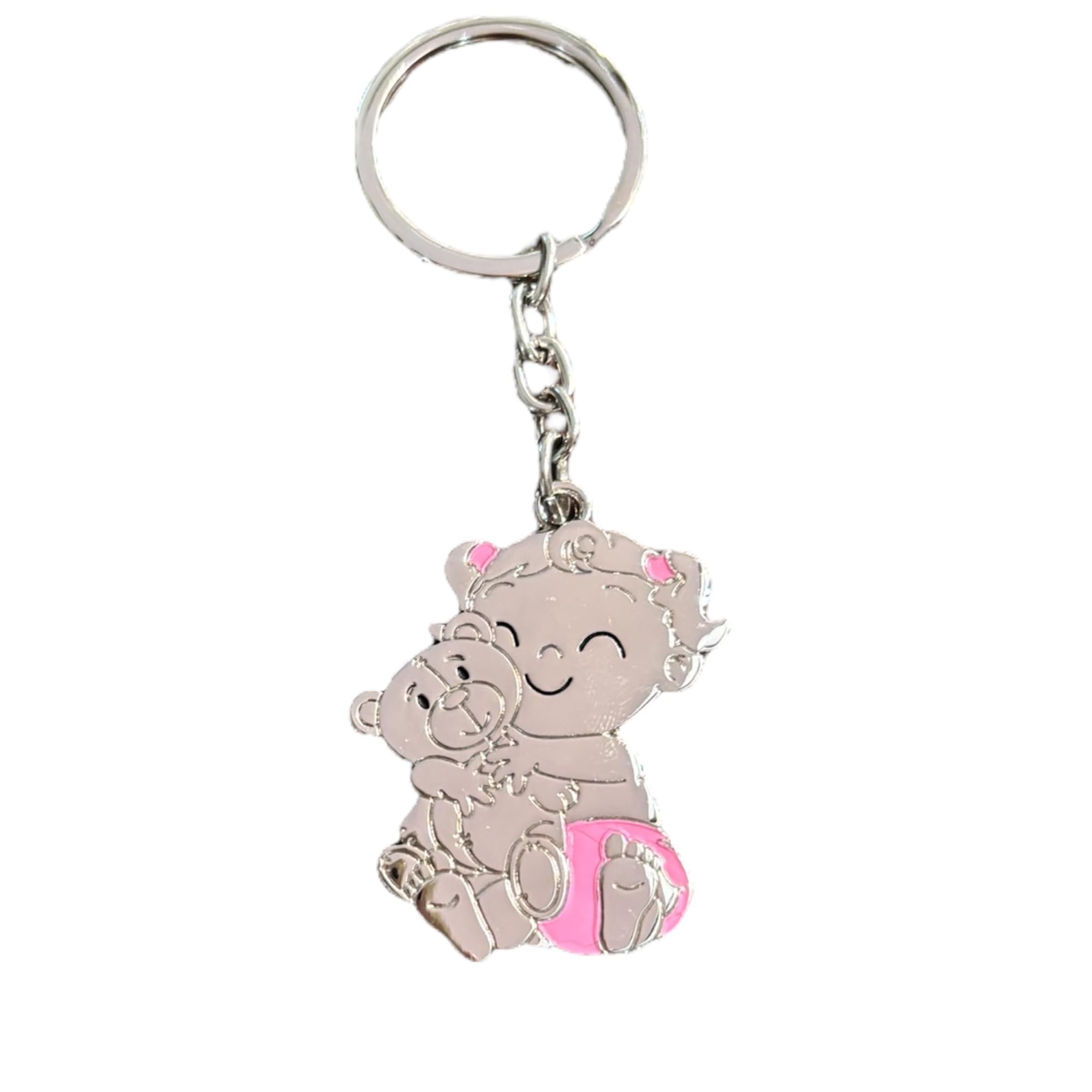 Llavero bebe para bautizo GRABADO personalizado con nombre y fecha. Diseño bebe peluche niña. Se venden por packs (10)