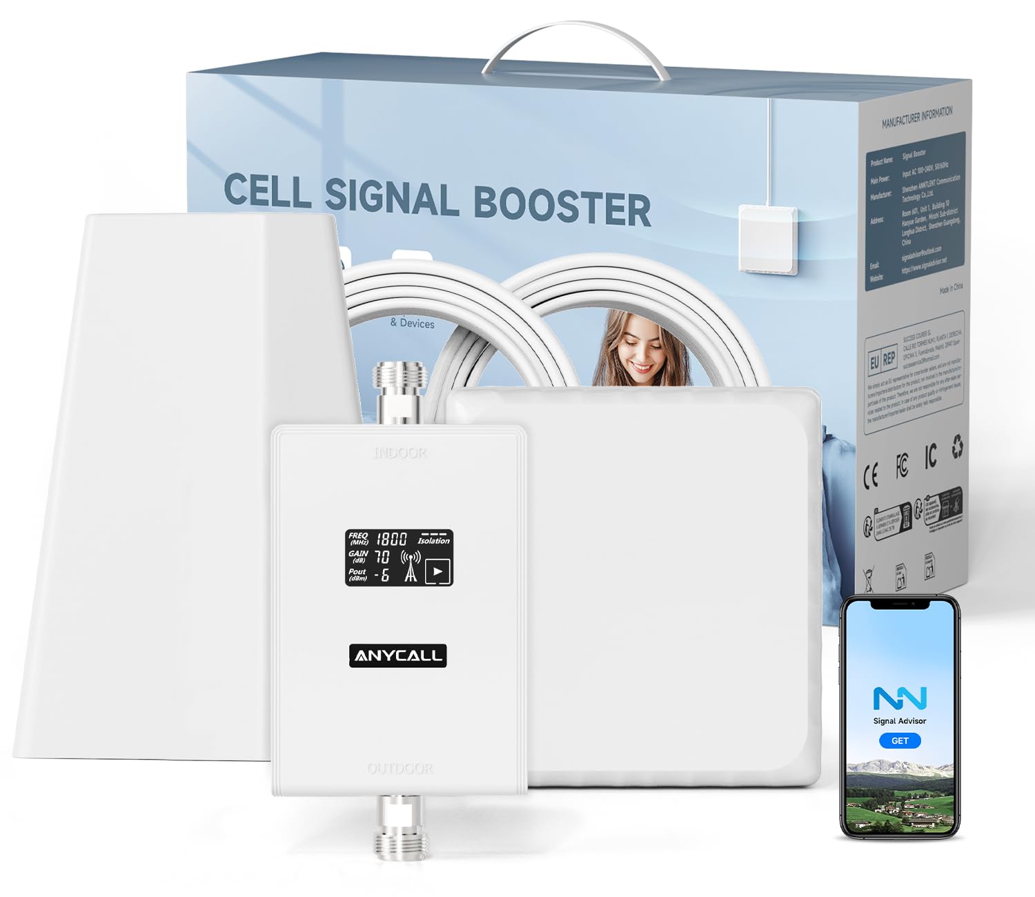 Amplificateur Reseau Mobile pour Bande 3 et 20, Amplificateur de Signal Cellulaire pour Maison Bureau, 5G 4G LTE GSM Répéteur à Gain élevé, Compatible avec Orange SFR Bouygues Telecom Free