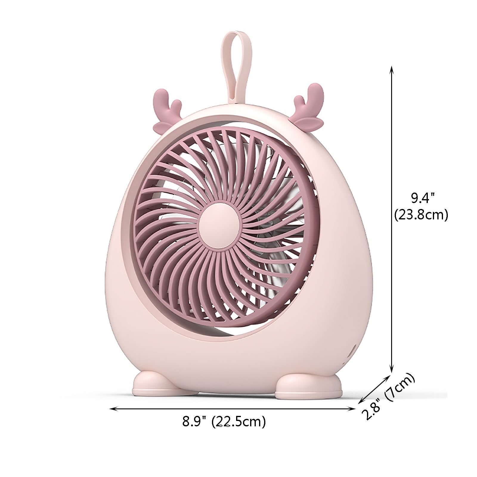 Ventilatore da tavolo portatile e ricaricabile, ultra silenzioso, a 3 velocità, con inclinazione regolabile di 90° e manico robusto, perfetto per camera da letto e ufficio domestico (rosa)