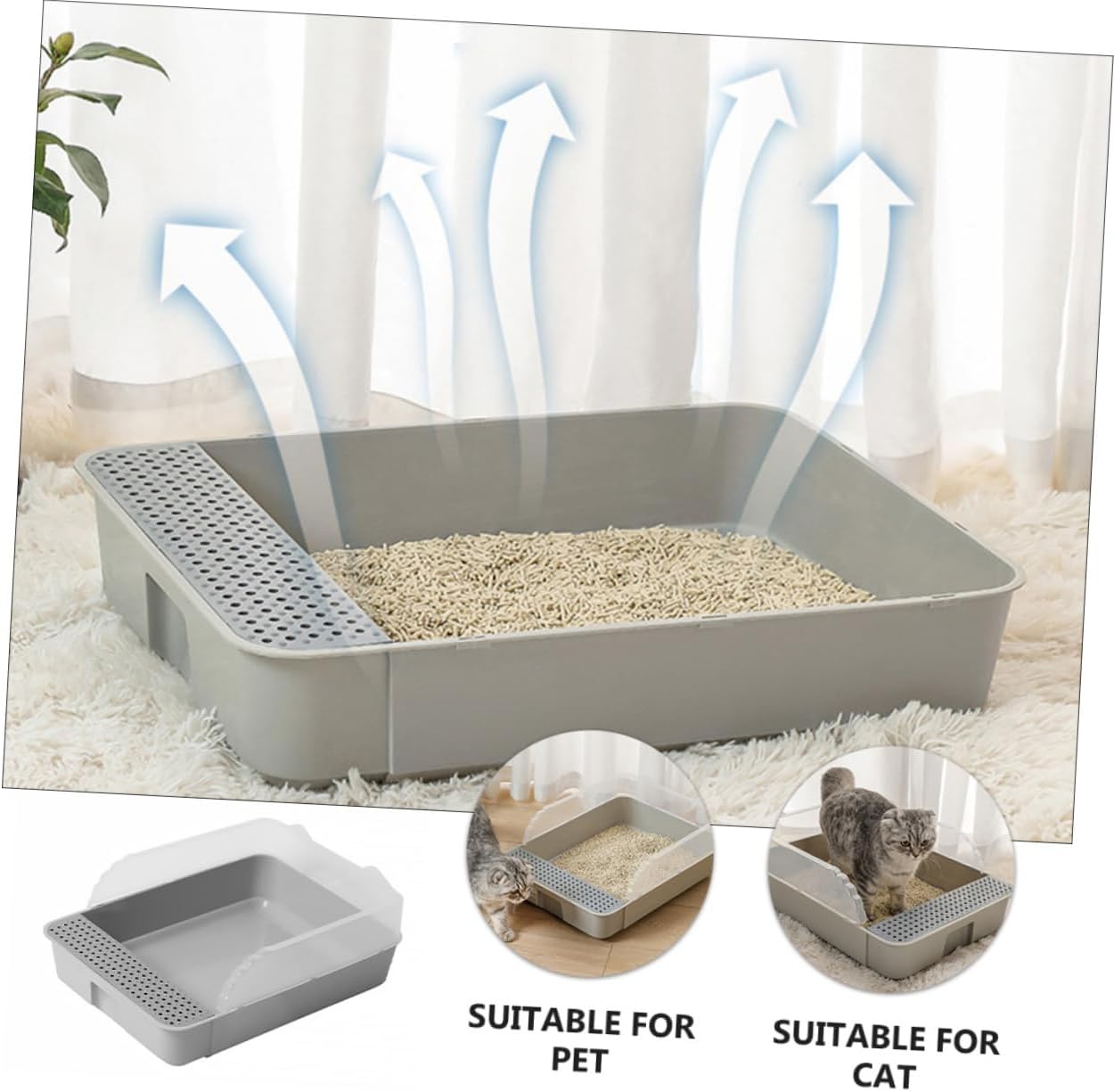 Cat Litter Box Semi Enclosed Toilet with Detachable for Easy Cleaning Spacious Design for Kittens and Cats Grey