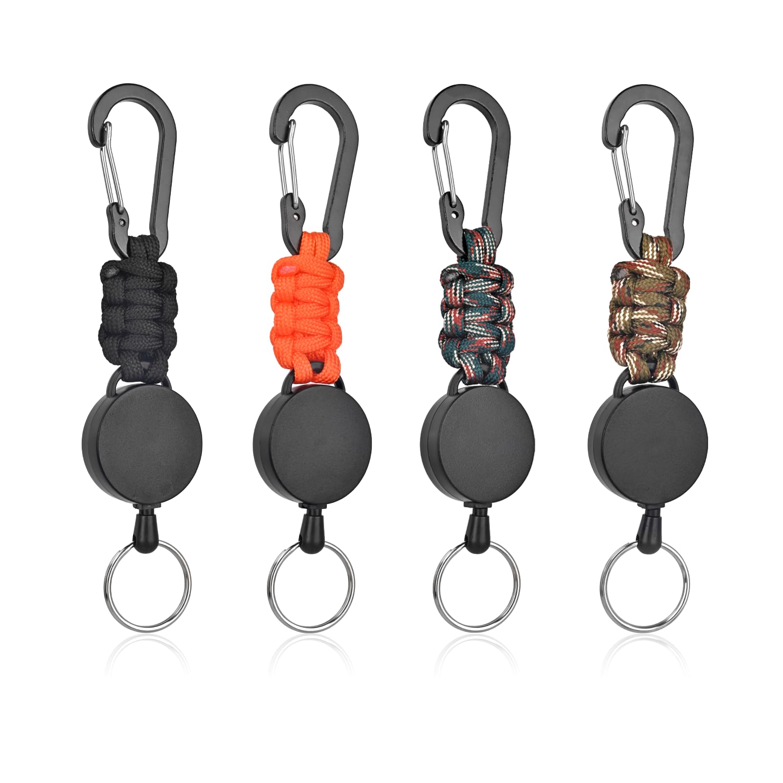 LEHEEYWT 4 Pcs Retractable Keychain, Heavy Duty Lanyard Extender, Extendable Keyring with Clip Badge Reel for ID Card Keys (Style 1)