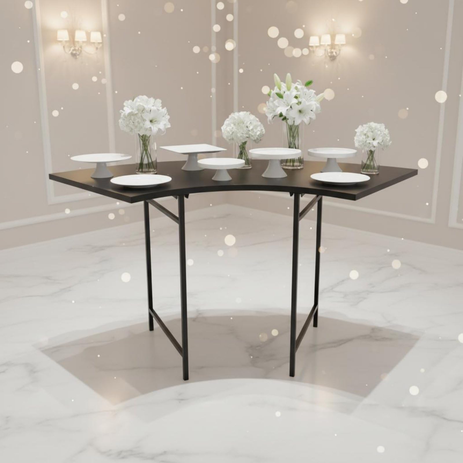 Mesa Postres en S Estilo Elegante Mesa Postres Curva Reutilizable Kit Candy Bar para Bodas, Celebraciones Al Libre, Negro