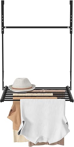 Miniatura 5 de TZAMLI Tendedero plegable para colocar sobre la puerta, para interiores, para colgar en la pared, colgador de ropa, secadora de ropa de metal, color