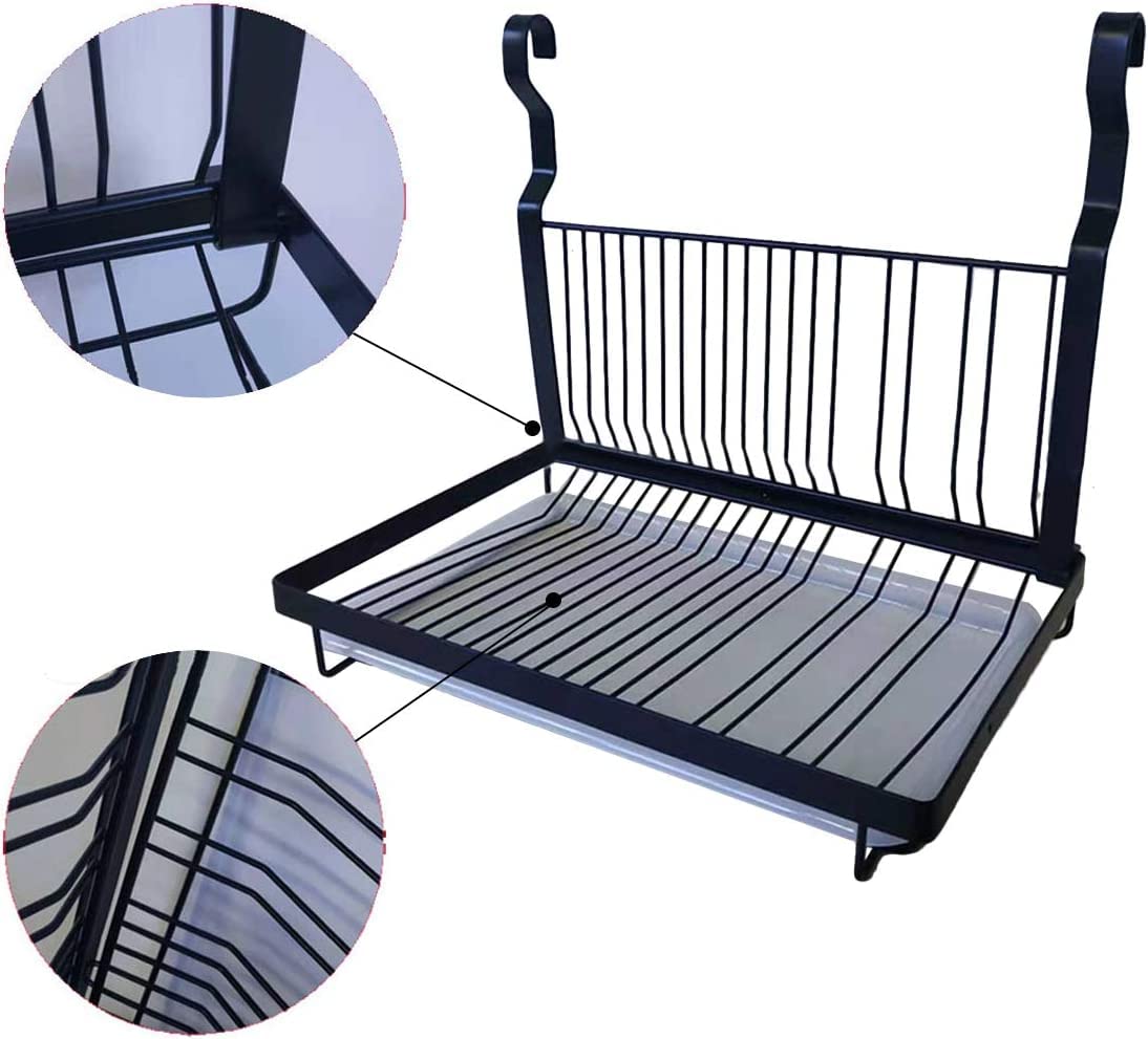 TentHome Escurreplatos Plegable de Pared de Acero Inoxidable con Bandeja Plastico, Escurridor Organizador de Platos de Cocina, Escurre Platos y Vasos, Secaplatos