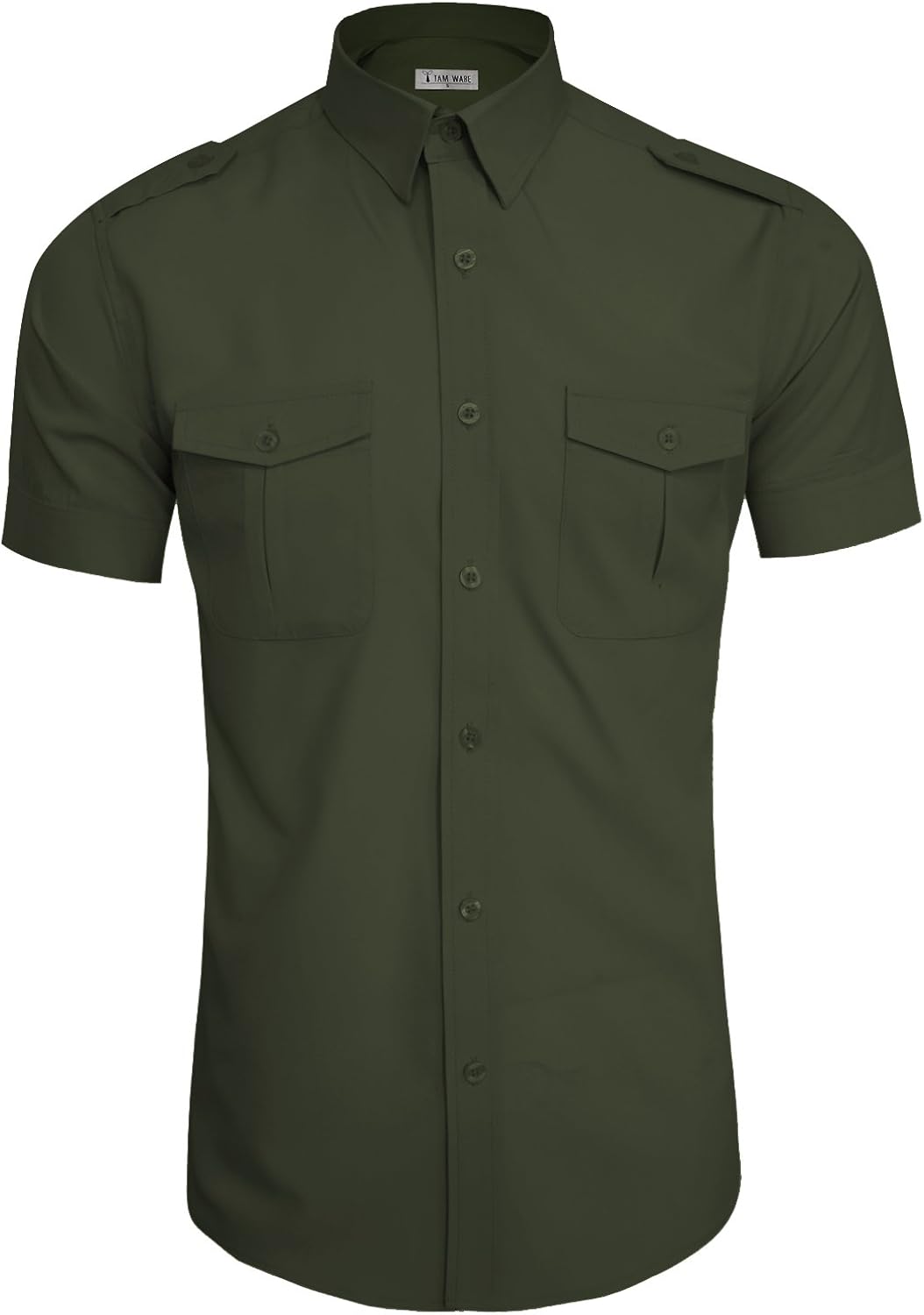 TAM WARE Men's Regular-Fit Short-Sleeve Casual Plain Button Down Dress Shirts