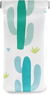HUSSRITY Eyeglasses Case Green Cactus Sunglasses Pouch Soft PU Leather Squeeze Top Eyeglass Holder Portable Glasses Case For Women Men